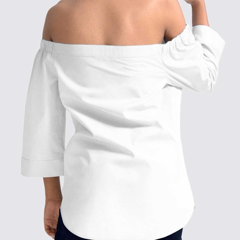 OLGYN Women White Top off Shoulder 2 Front Pockets - Picture 2 of 5